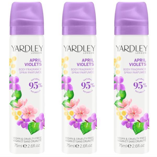 Yardley April Violets body spray 3x75ml - British product