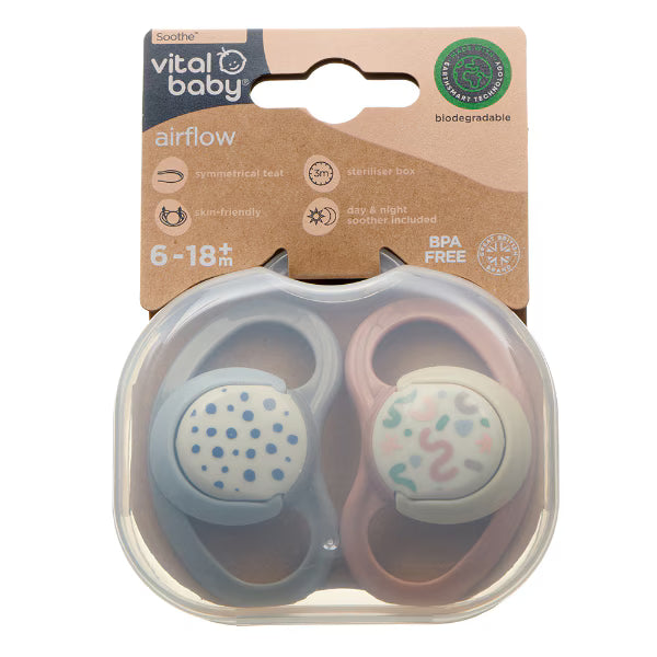 Vital Baby Airflow Soother 6-18 Months 2 Pack (British brand)