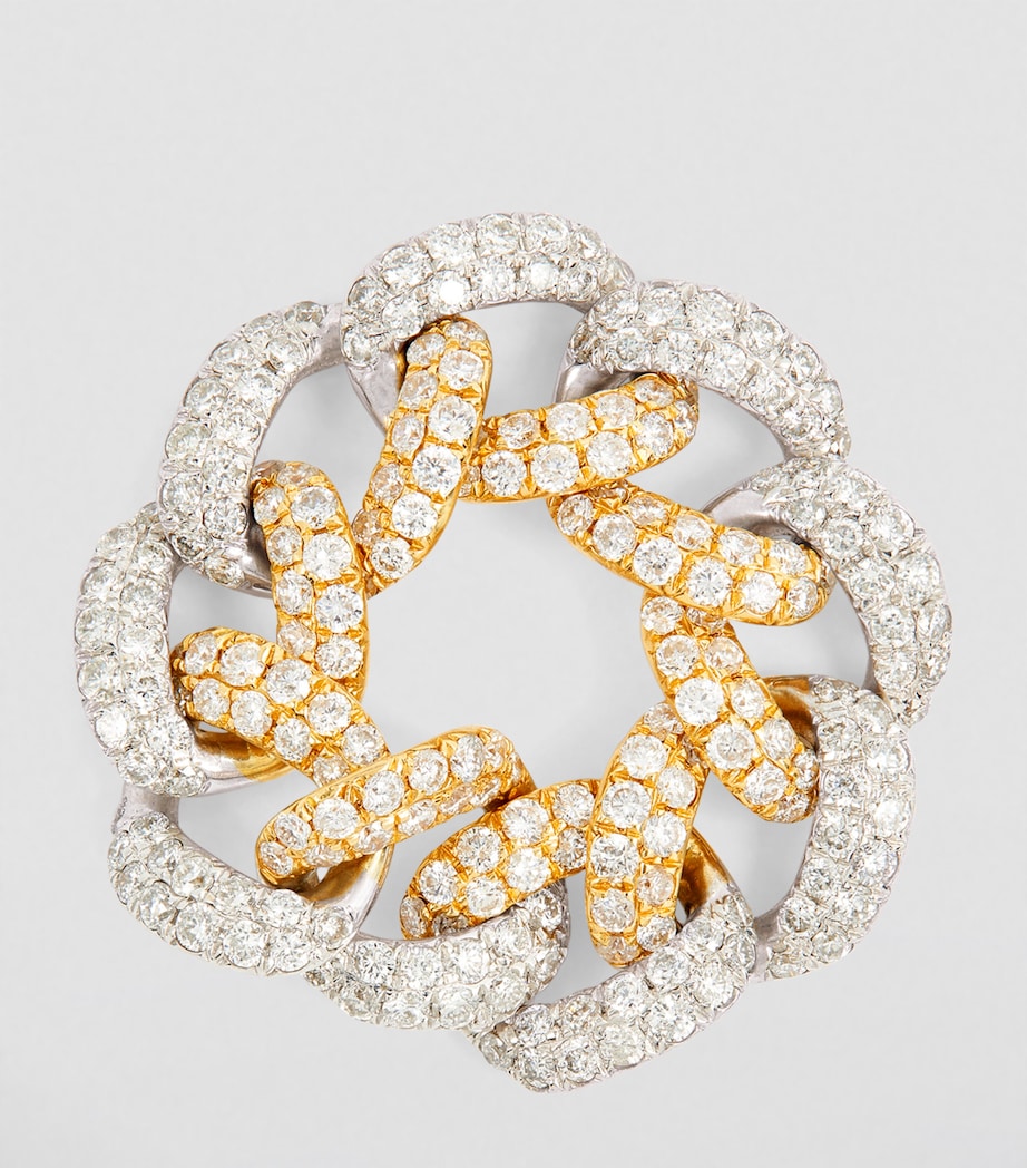 SHAY white yellow gold diamond pavé link ring (British brand)