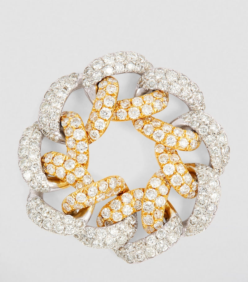 SHAY white yellow gold diamond pavé link ring (British brand)