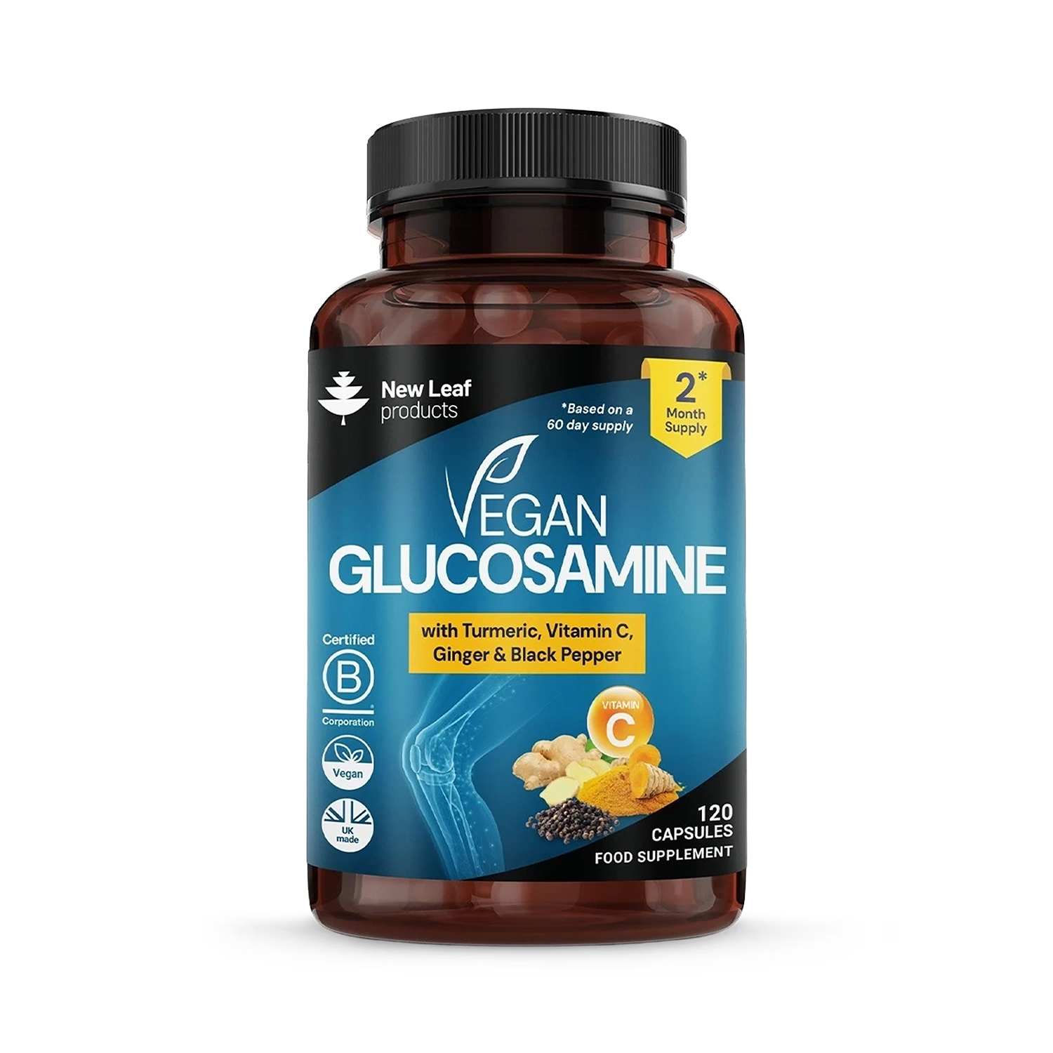 New Leaf vegan glucosamine capsules 120s, imported from the UK