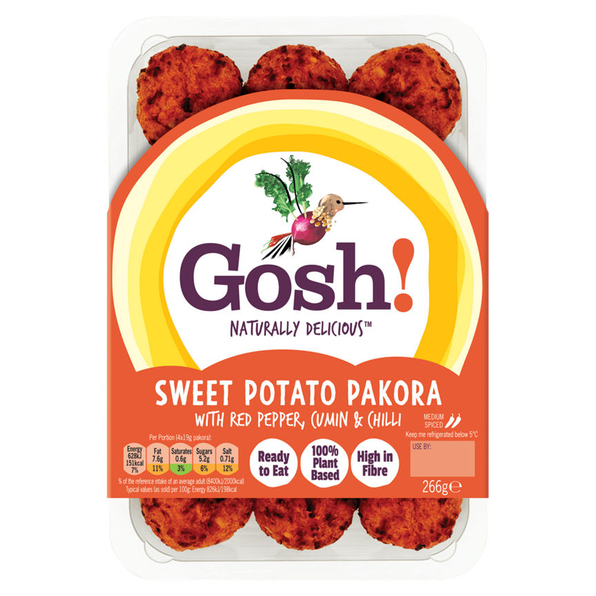 Gosh! Sweet Potato Pakora with Red Pepper, Cumin & Chilli 266g GOODS ASDA   