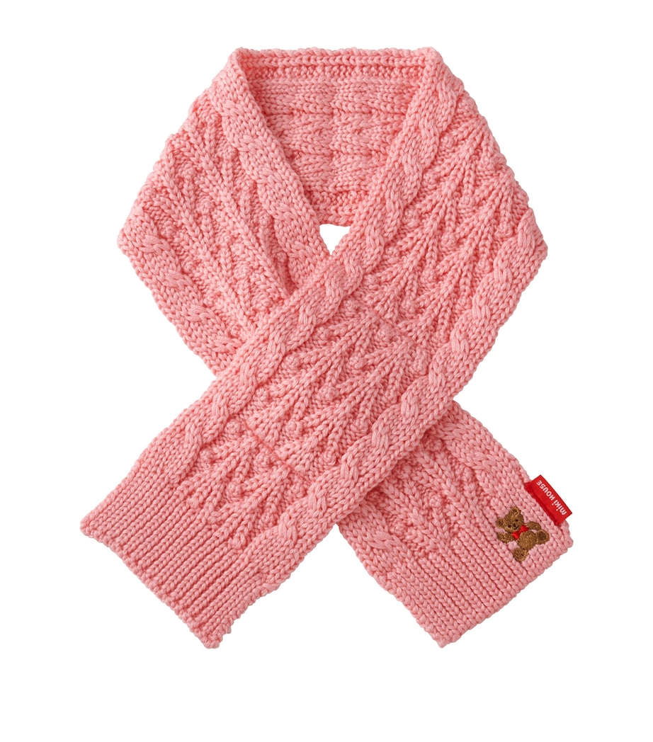 Miki House bear-embroidered cable-knit scarf - British product