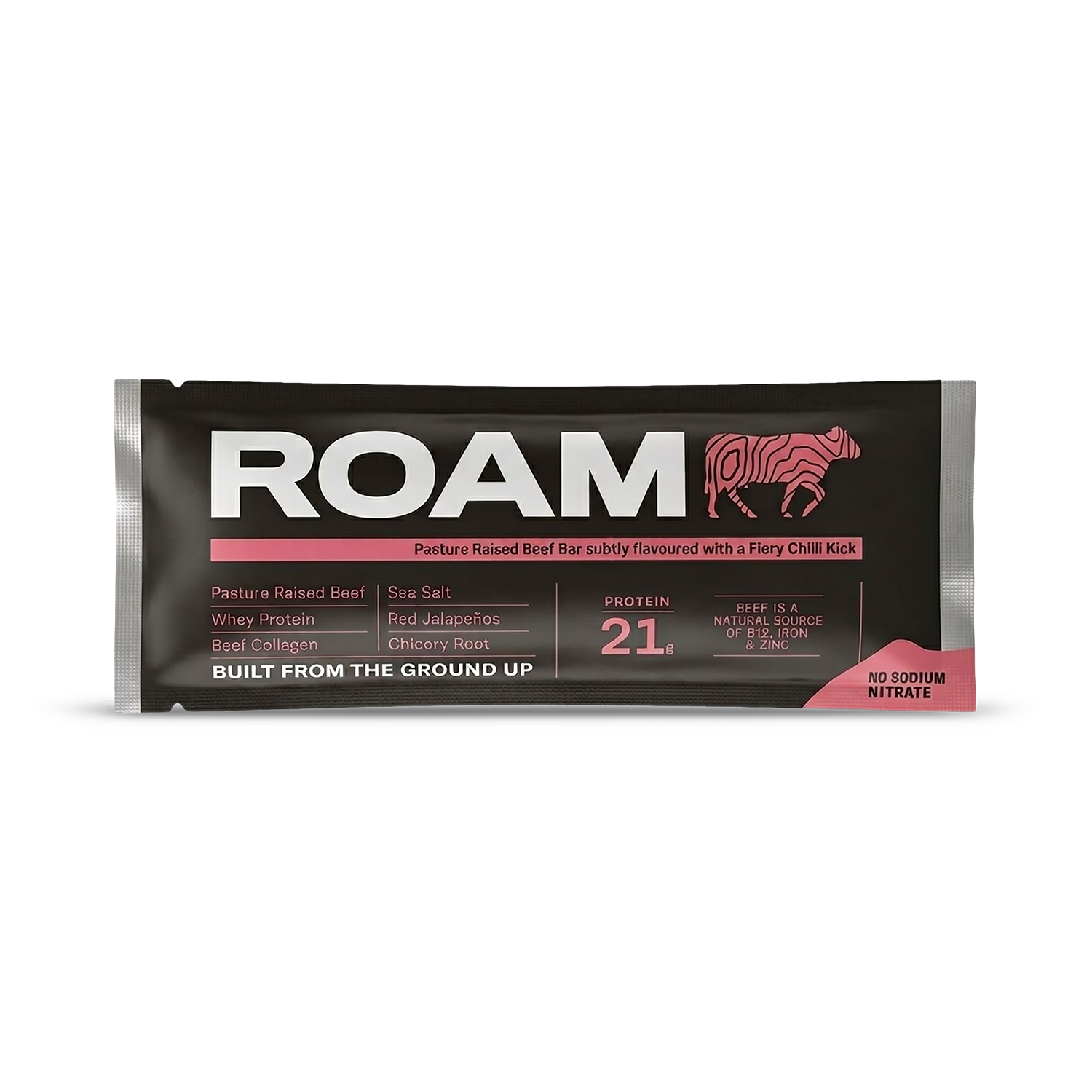 ROAM jalapeño chilli beef bar 6x45g, imported from the UK
