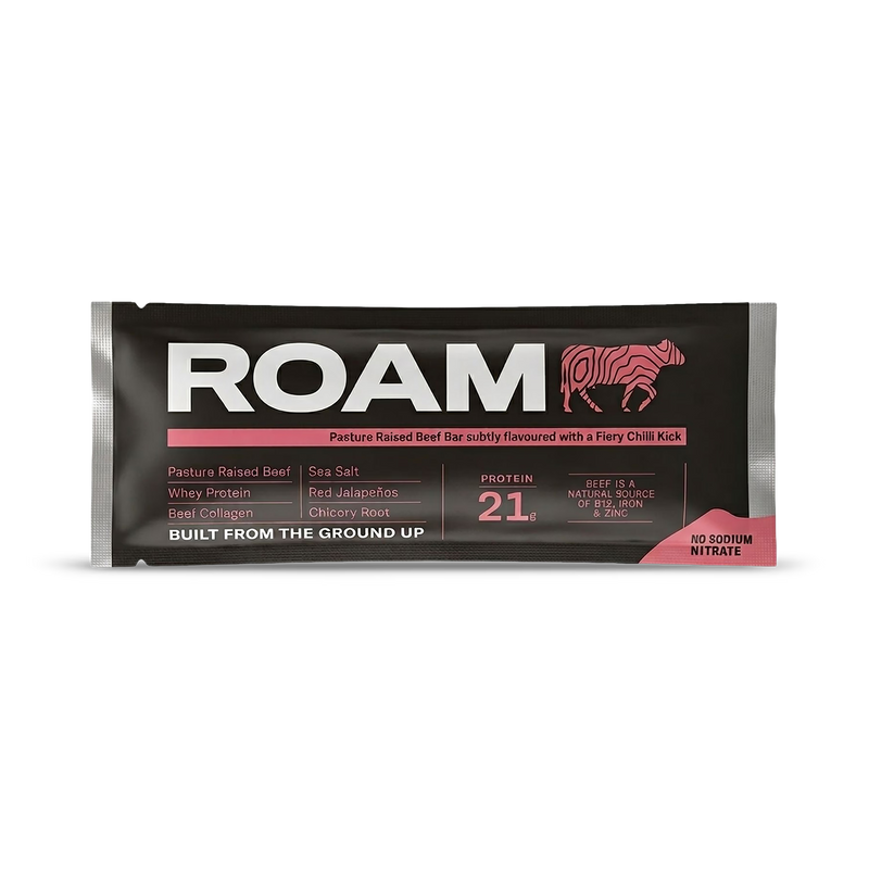 ROAM jalapeño chilli beef bar 6x45g, imported from the UK