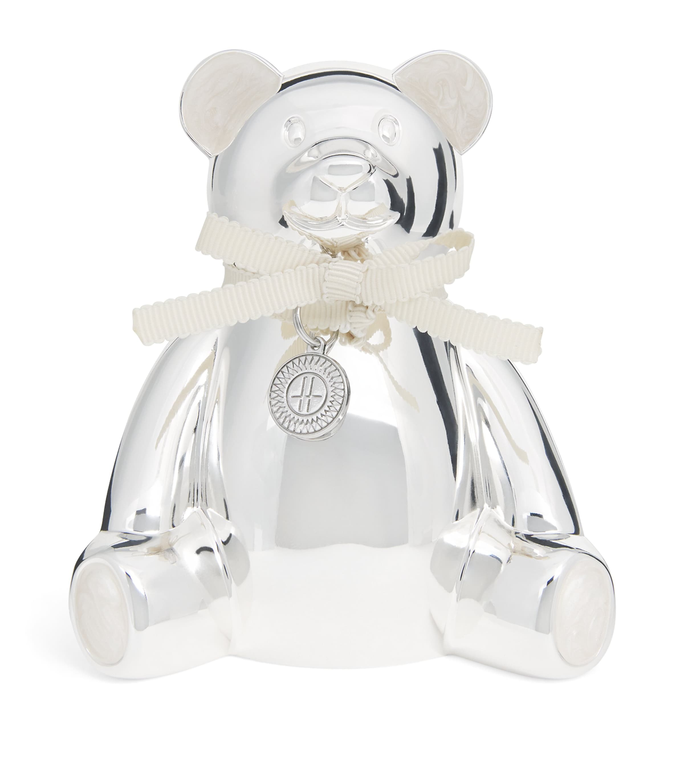 Harrods silver-plated bear money box, UK version