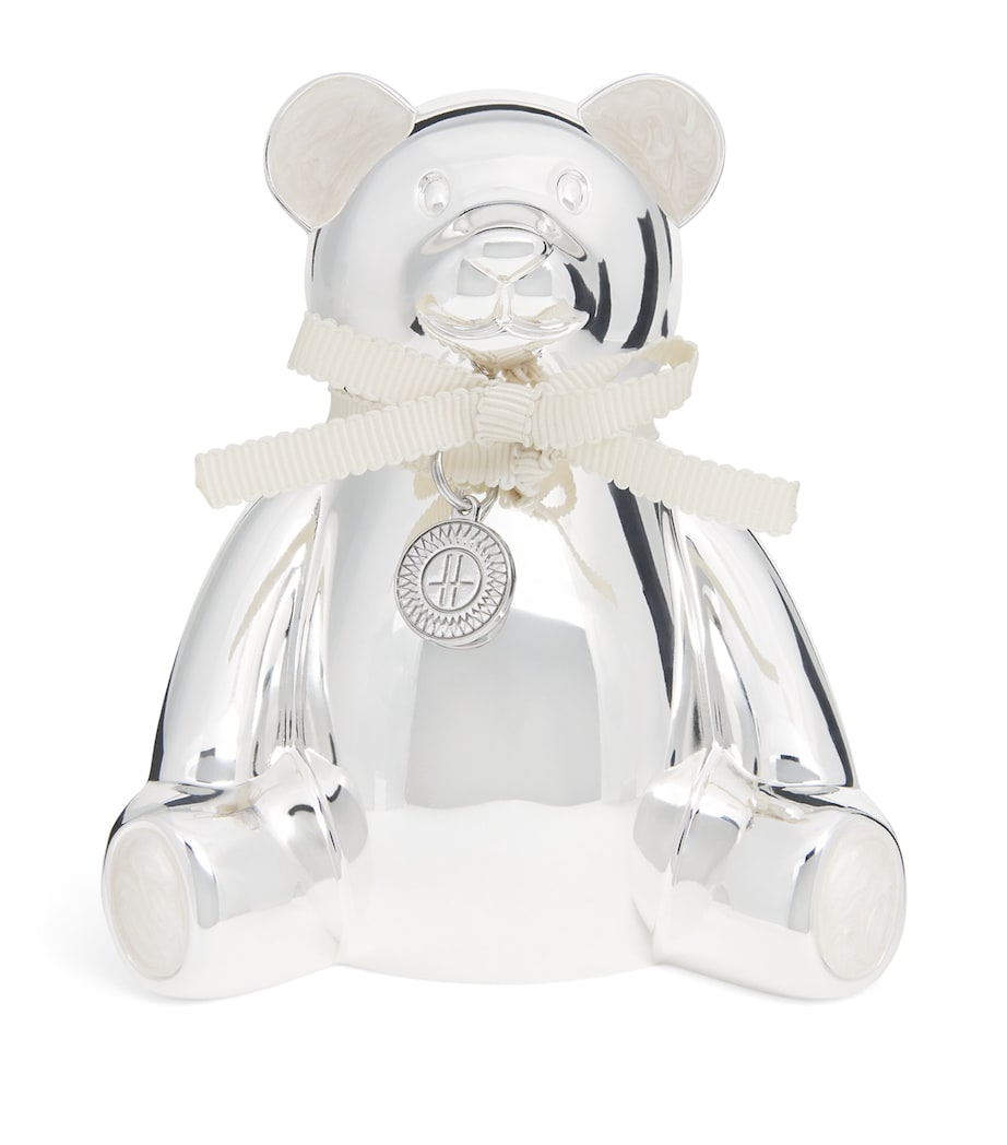Harrods silver-plated bear money box, UK version