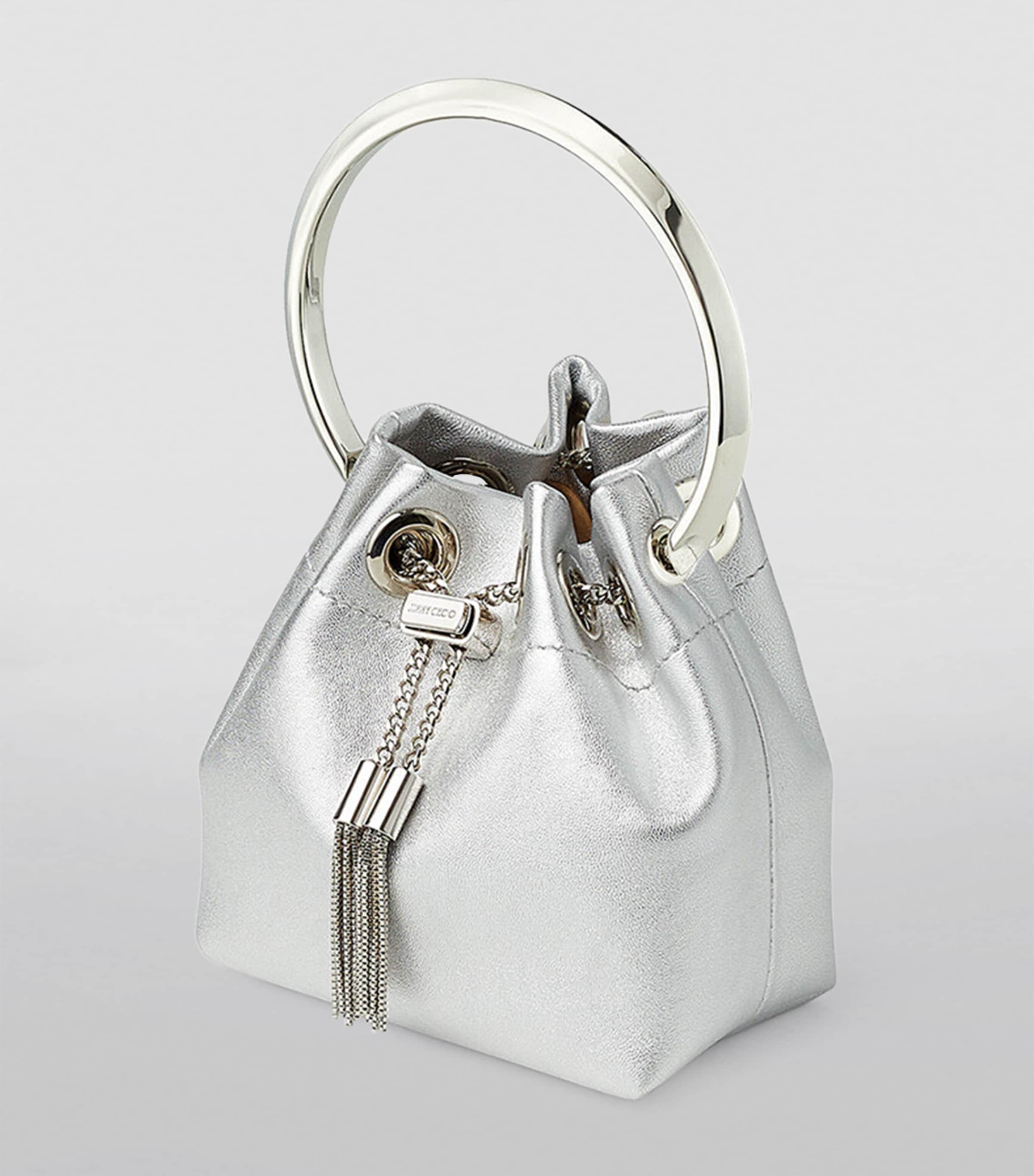 Jimmy Choo Micro Bon Bon top-handle bag silver leather (British brand)