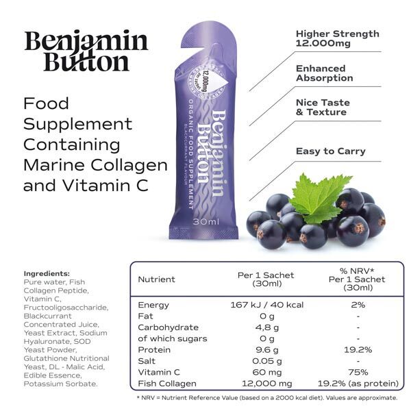 Benjamin Button liquid marine collagen blackcurrant 168x30ml, UK version