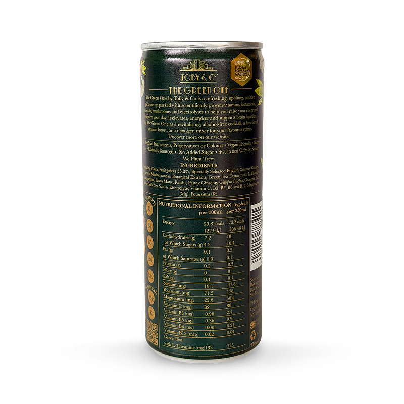 Toby & Co The Green One functional drink 250ml can pack (British brand)