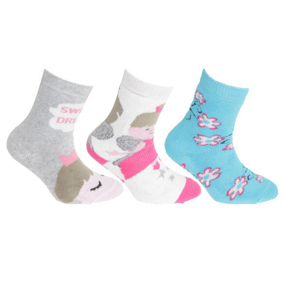 FLOSO rens Girls Cotton Rich Gripper Socks (3 Pairs) (9-12) GOODS Superdrug Cream/Blue/Pink  