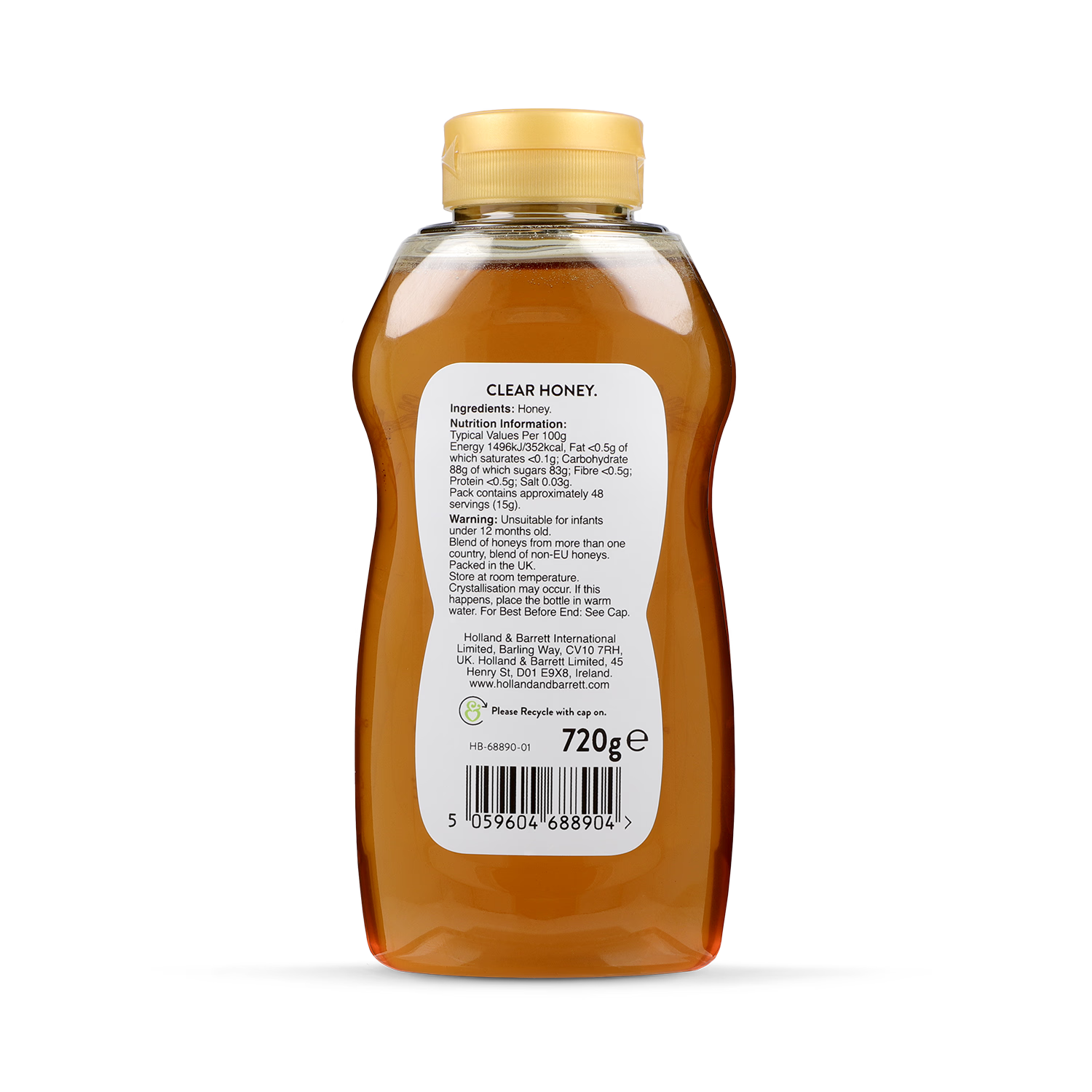 Holland & Barrett Pure Clear Honey 720g jar, UK version