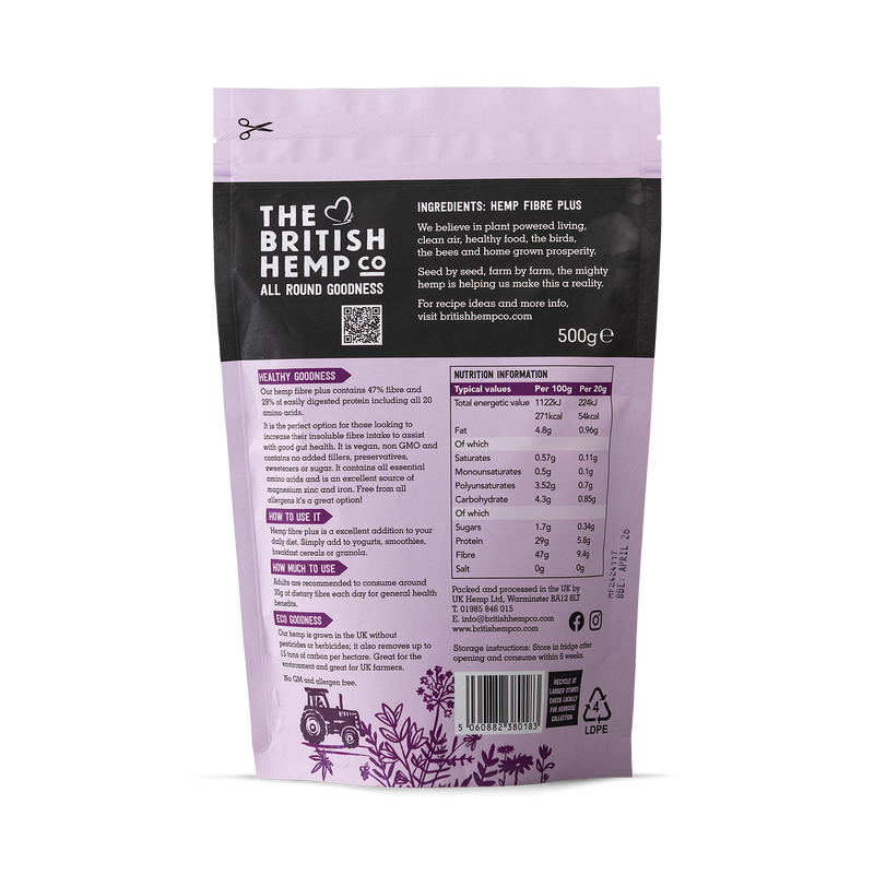 The British Hemp Co hemp fibre plus supplement 500g - British product