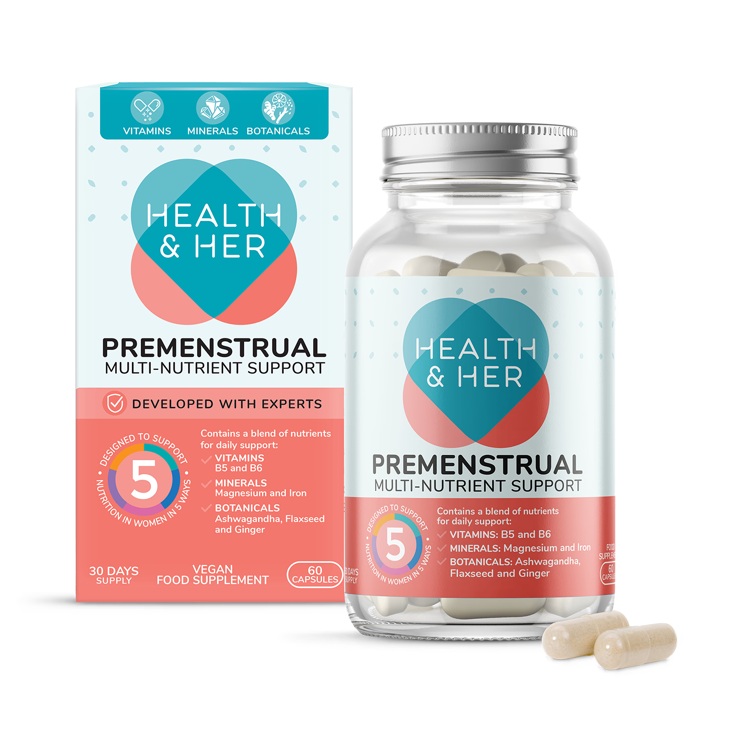 Health & Her Premenstrual supplement 60 capsules, UK version