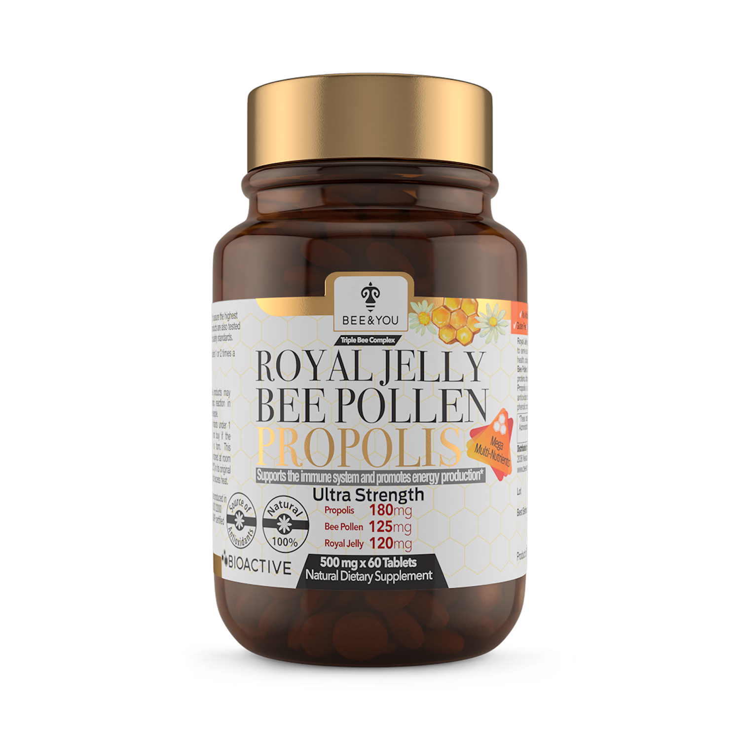 BEE&YOU royal jelly propolis bee pollen supplement tablets 30g, imported from the UK