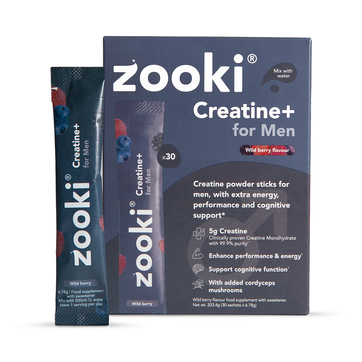 Zooki creatine supplement wild berry powder 30 sachets - British product