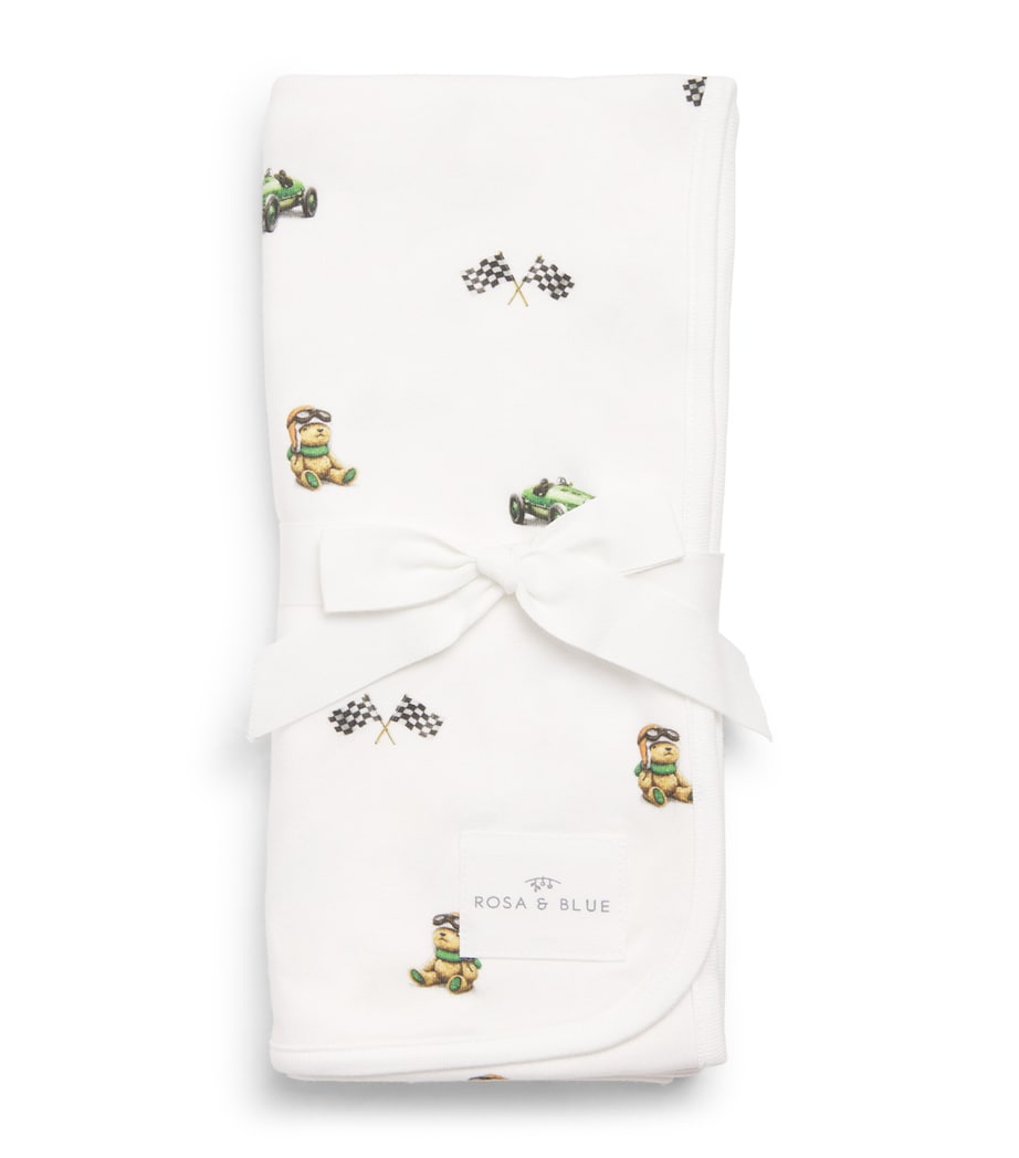 Rosa & Blue bamboo organic cotton bear baby blanket, imported from the UK