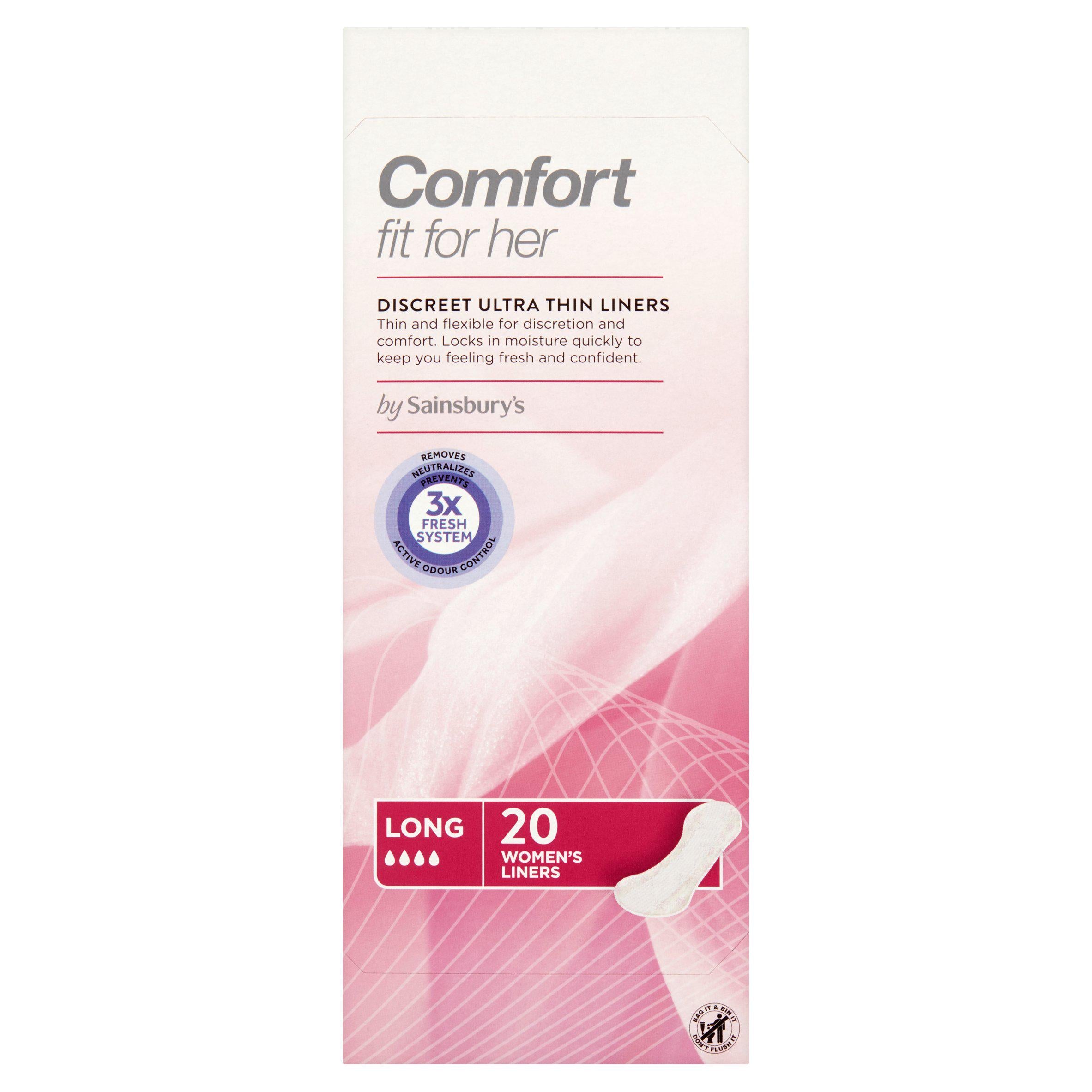 Sainsbury's Comfort Fit for Her Discreet Ultra Thin Long Women's Liners x20 bladder weakness Sainsburys   