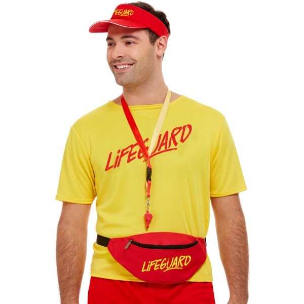 Smiffys lifeguard accessory kit red visor bumbag whistle (British brand)