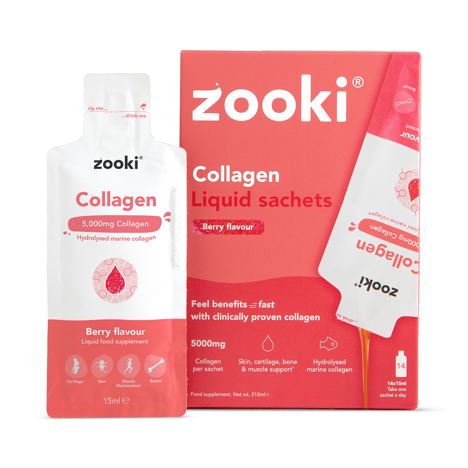 Zooki marine collagen 5000mg berry flavour sachets (British brand)