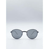 SVNX classic round sunglasses with mirror lenses and matte black frame (British brand)