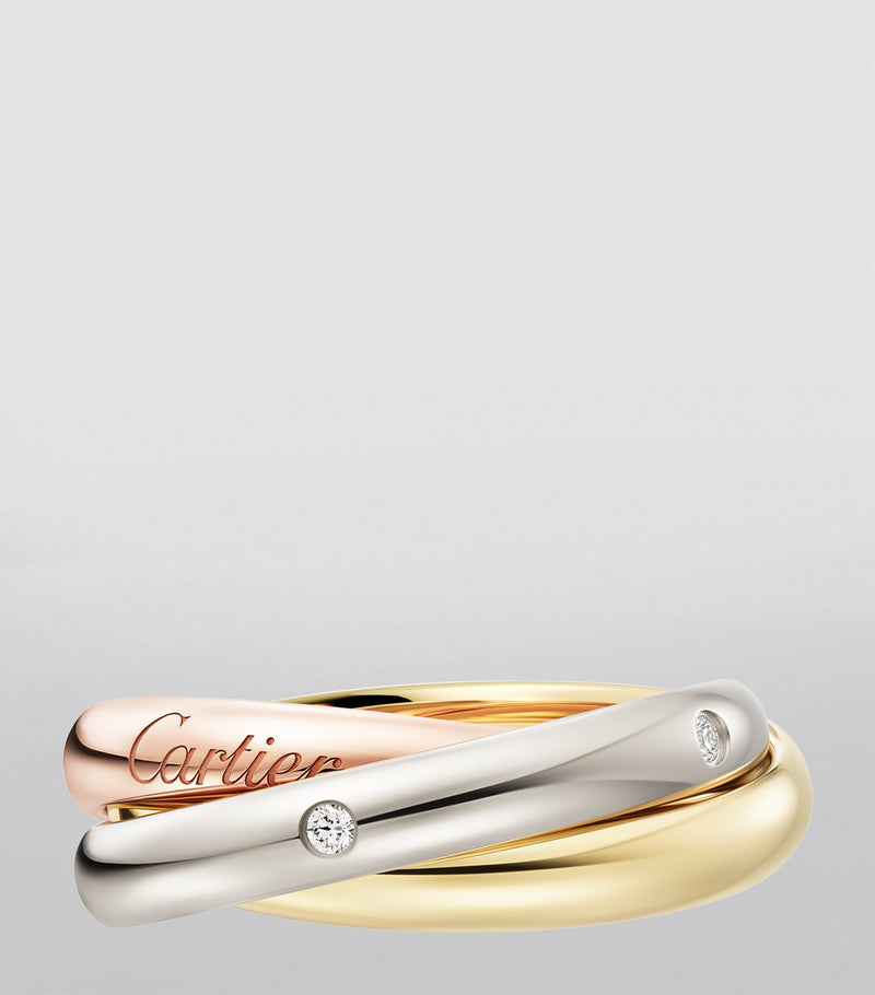 Cartier Trinity ring in tri-colour gold with diamonds (British brand)
