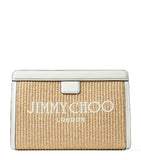 Jimmy Choo raffia leather-trim Avenue pouch, UK version