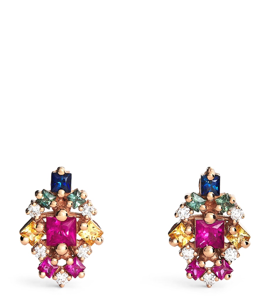 Suzanne Kalan rose gold stud earrings diamond rainbow sapphire - British product