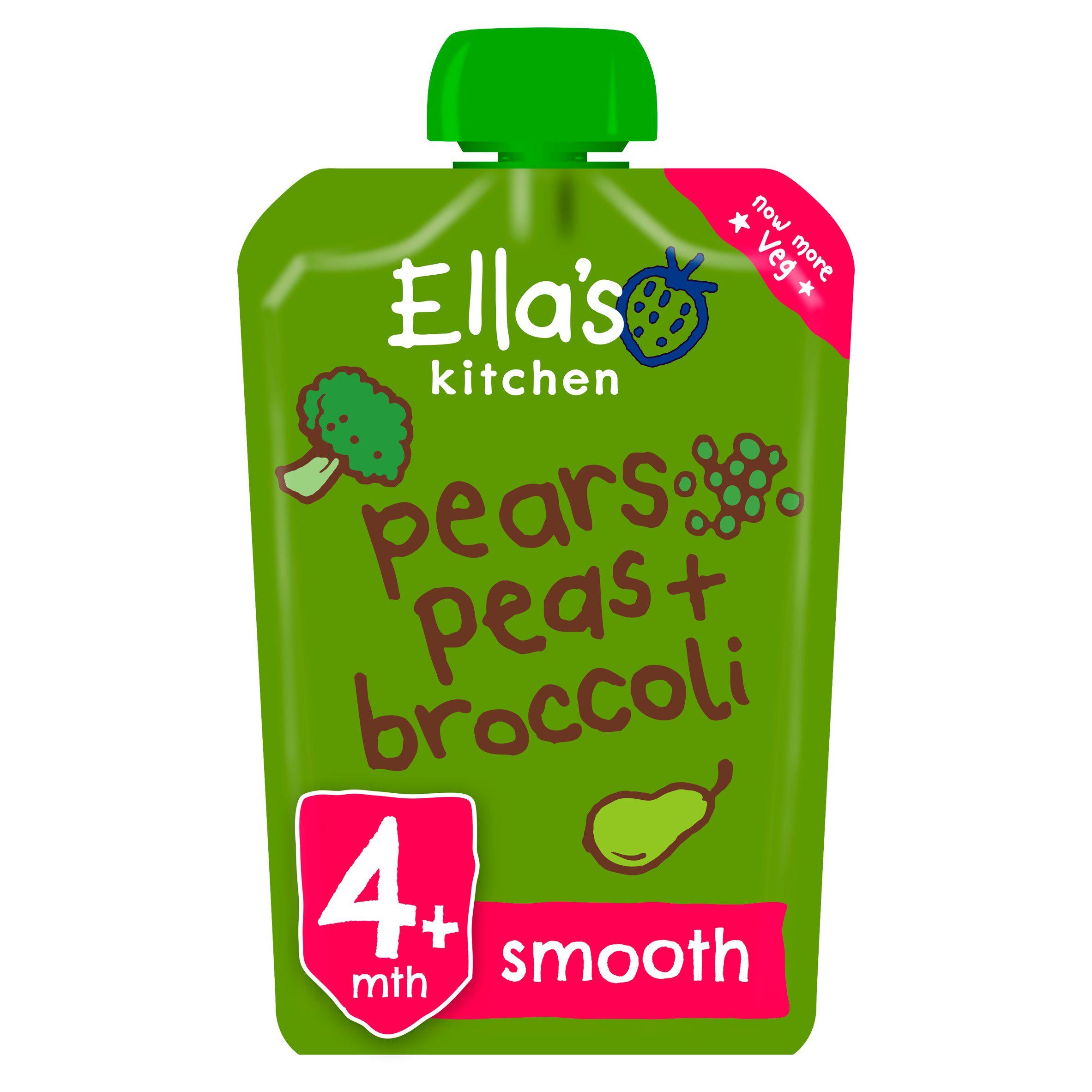 Ella's Kitchen Organic Pears, Peas & Broccoli Baby Food Pouch 4+ Months 120g GOODS Sainsburys   