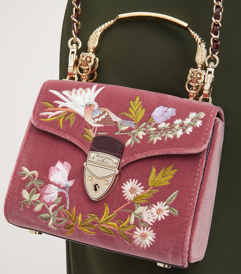 Aspinal of London velvet Mayfair top-handle bag, imported from the UK