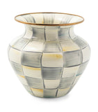 Large Hand-Painted Check Vase with Bronzed Rim 18cm