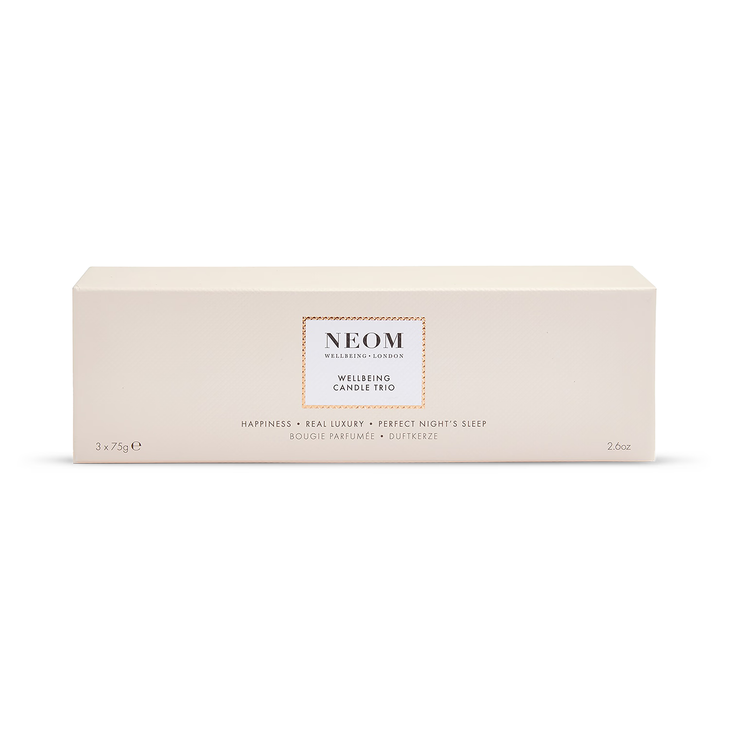 NEOM wellbeing candle trio with three scents - British product