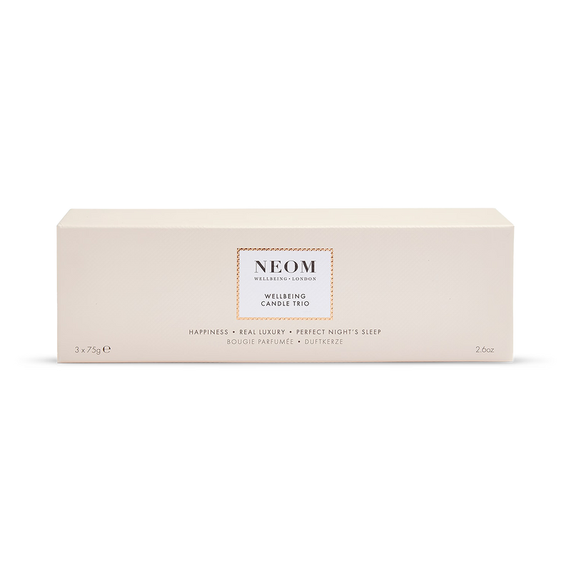 NEOM wellbeing candle trio with three scents - British product
