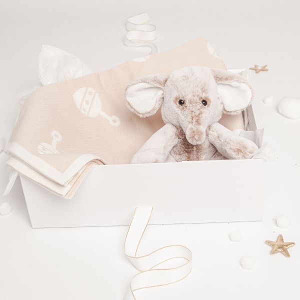 Babbico Beige Elephant Toy And Rattle Blanket Baby Gift Set GOODS Superdrug   