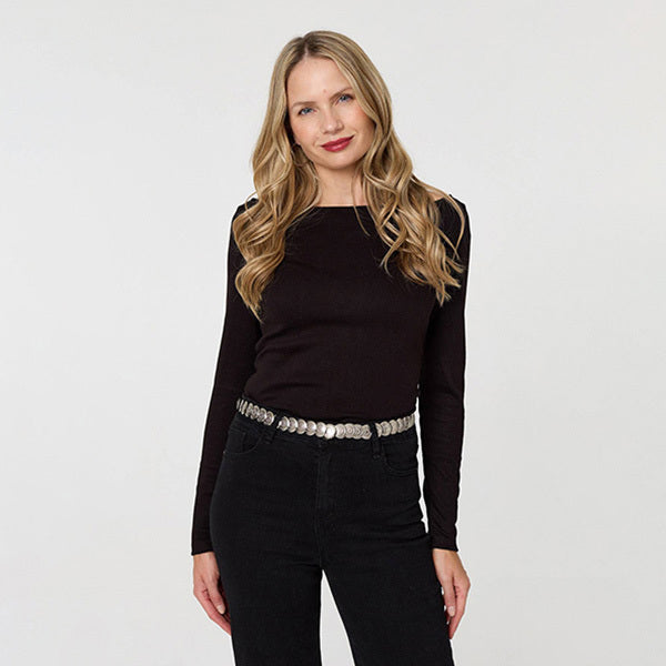 Izabel London metallic coin detail skinny belt (British brand)