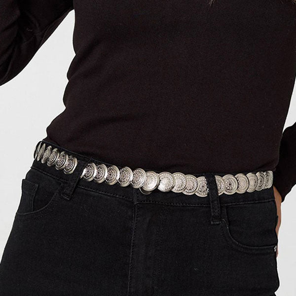 Izabel London metallic coin detail skinny belt (British brand)