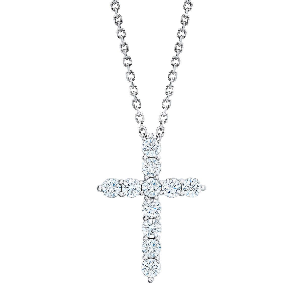 1.00ctw Round Brilliant Cut Diamond Cross Pendant, 14ct White Gold