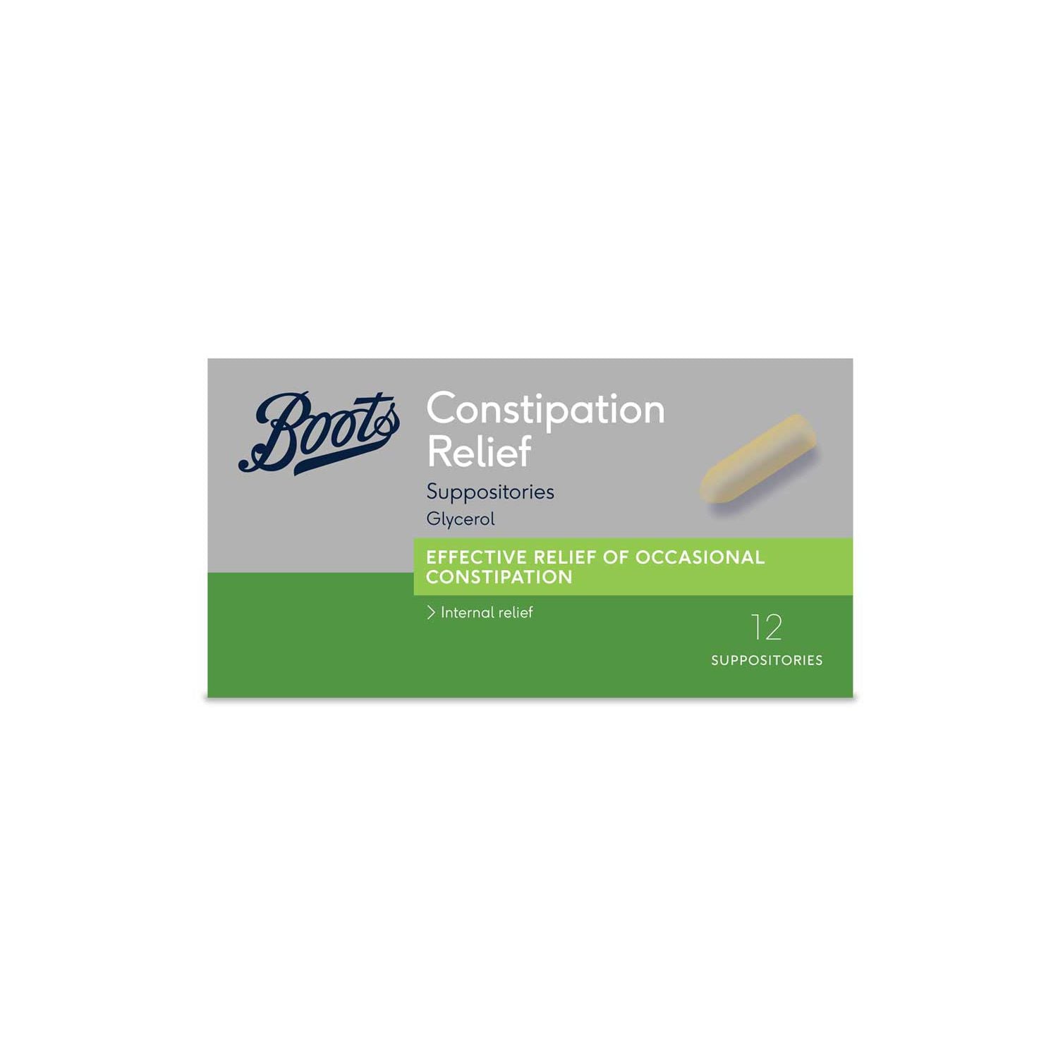 Boots constipation relief suppositories 12 pack (British brand)