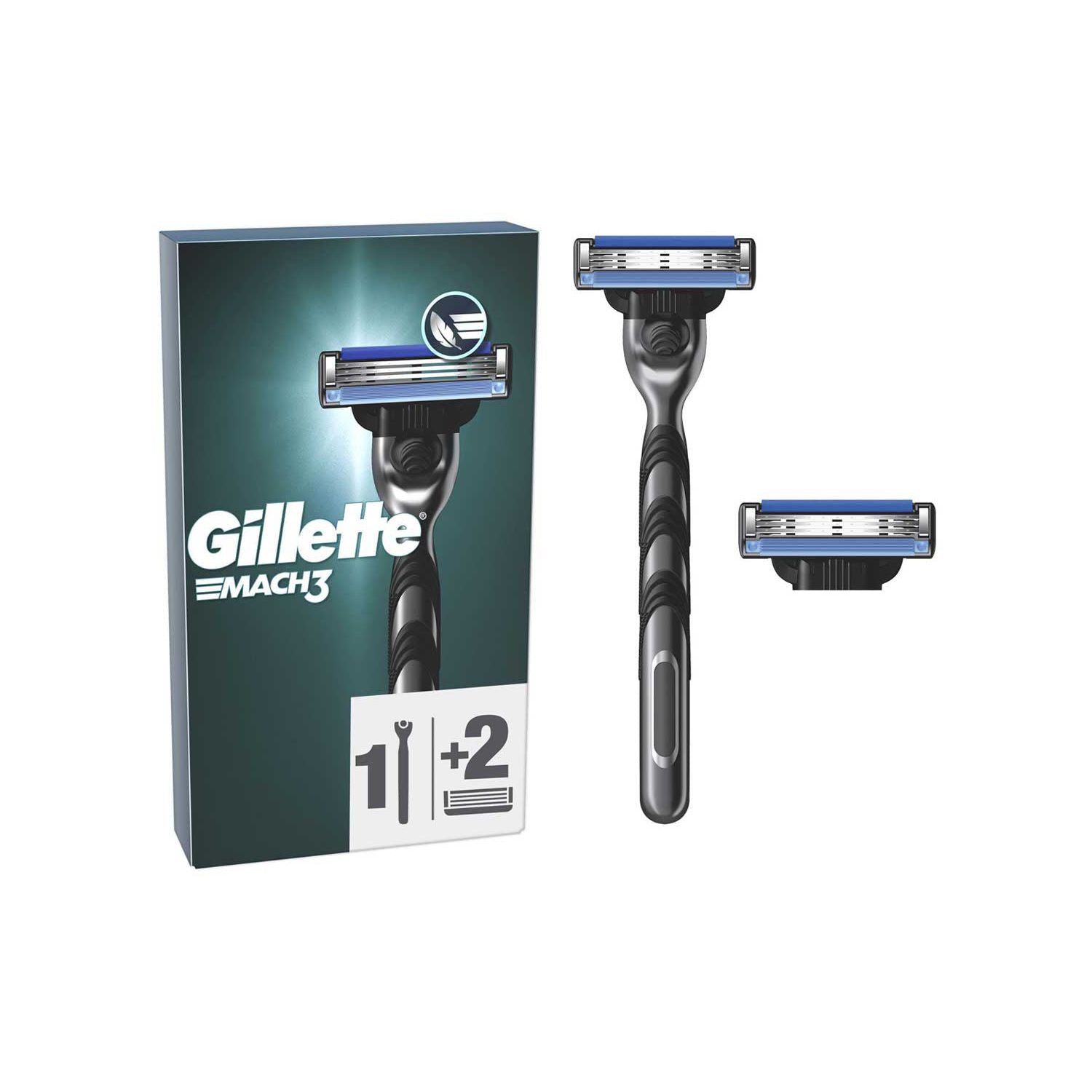 Gillette Mach3 razor handle with 2 blade refills, imported from the UK