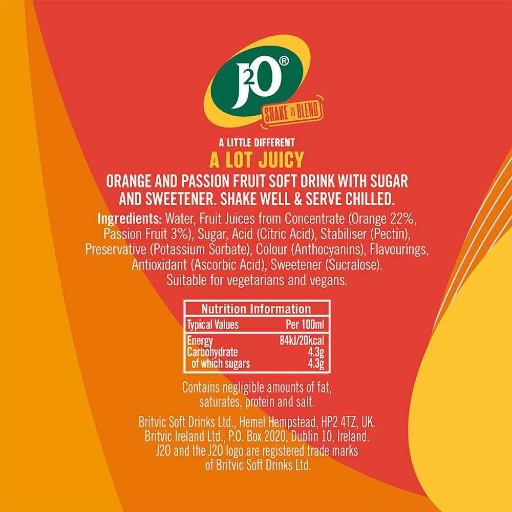 J2O Orange & Passion Fruit soft drink 10x275ml (British brand)