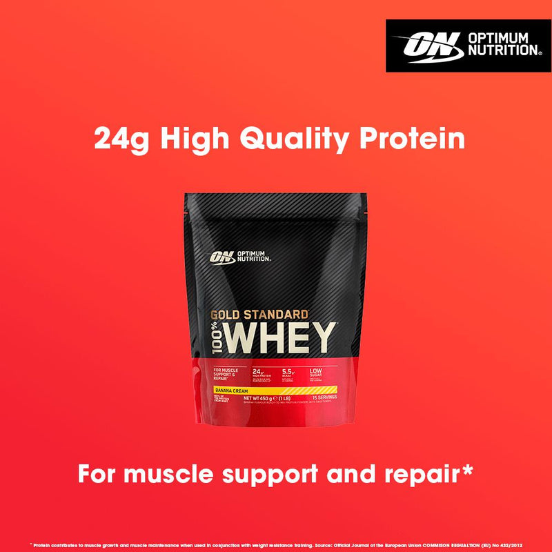 Optimum Nutrition Banana Cream Whey Powder 450g, imported from the UK