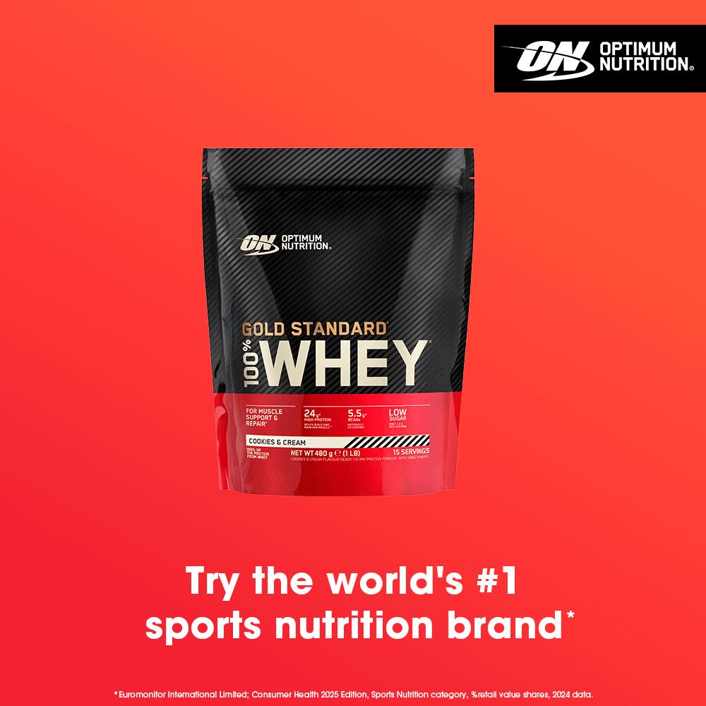Optimum Nutrition Whey Cookies & Cream 480g, imported from the UK