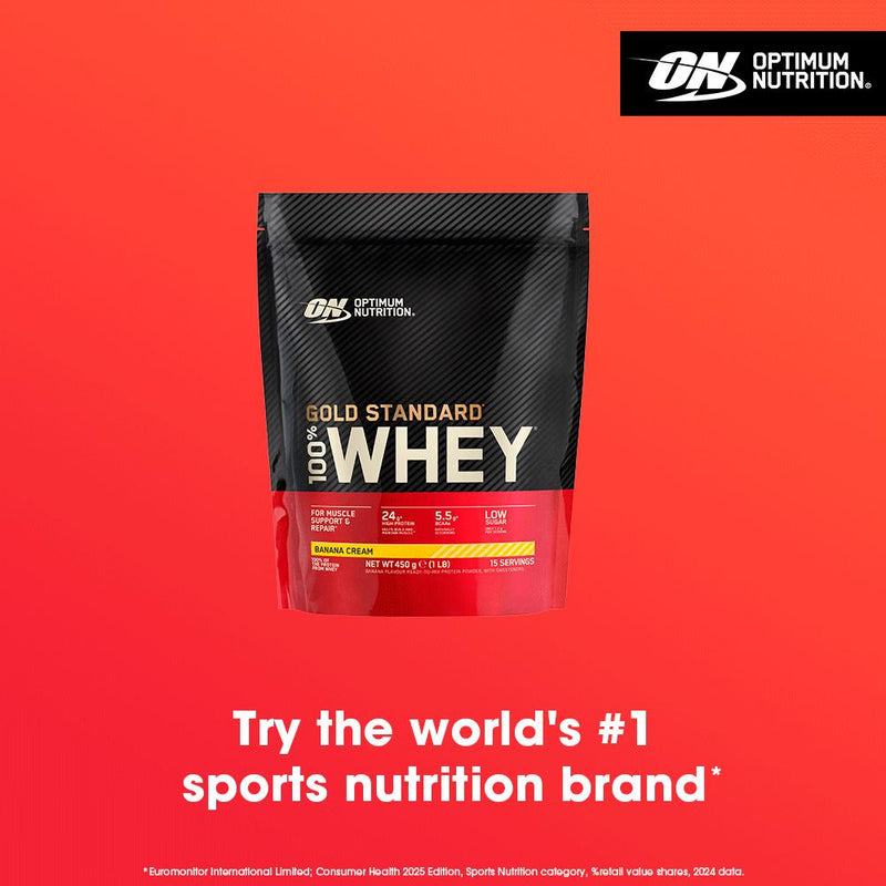 Optimum Nutrition Banana Cream Whey Powder 450g, imported from the UK
