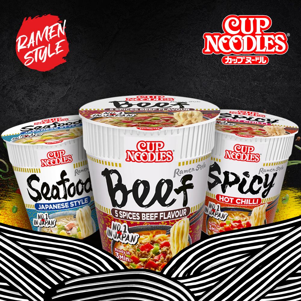 Nissin Cup Noodles 5 Spices Beef Flavour Pot 64g, imported from the UK