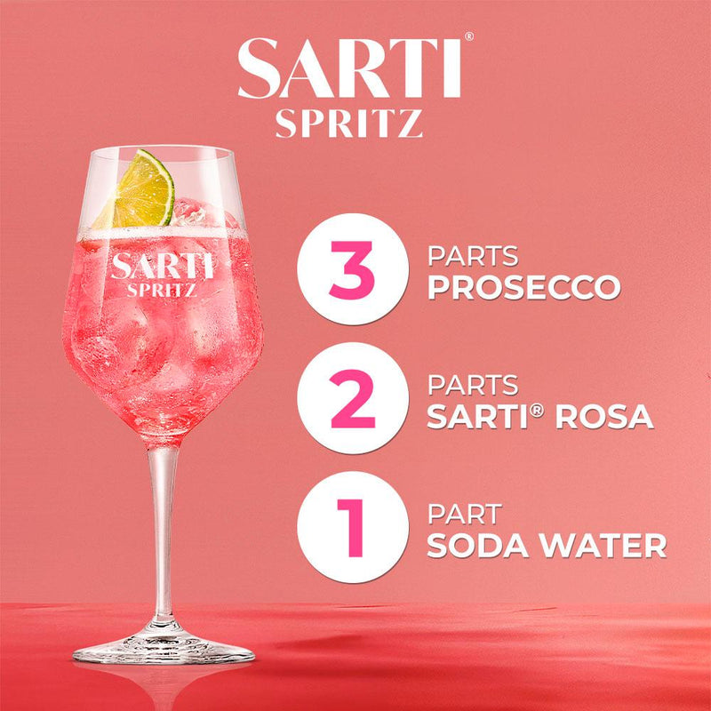 Sarti Rosa fruit liqueur 70cl bottle, imported from the UK