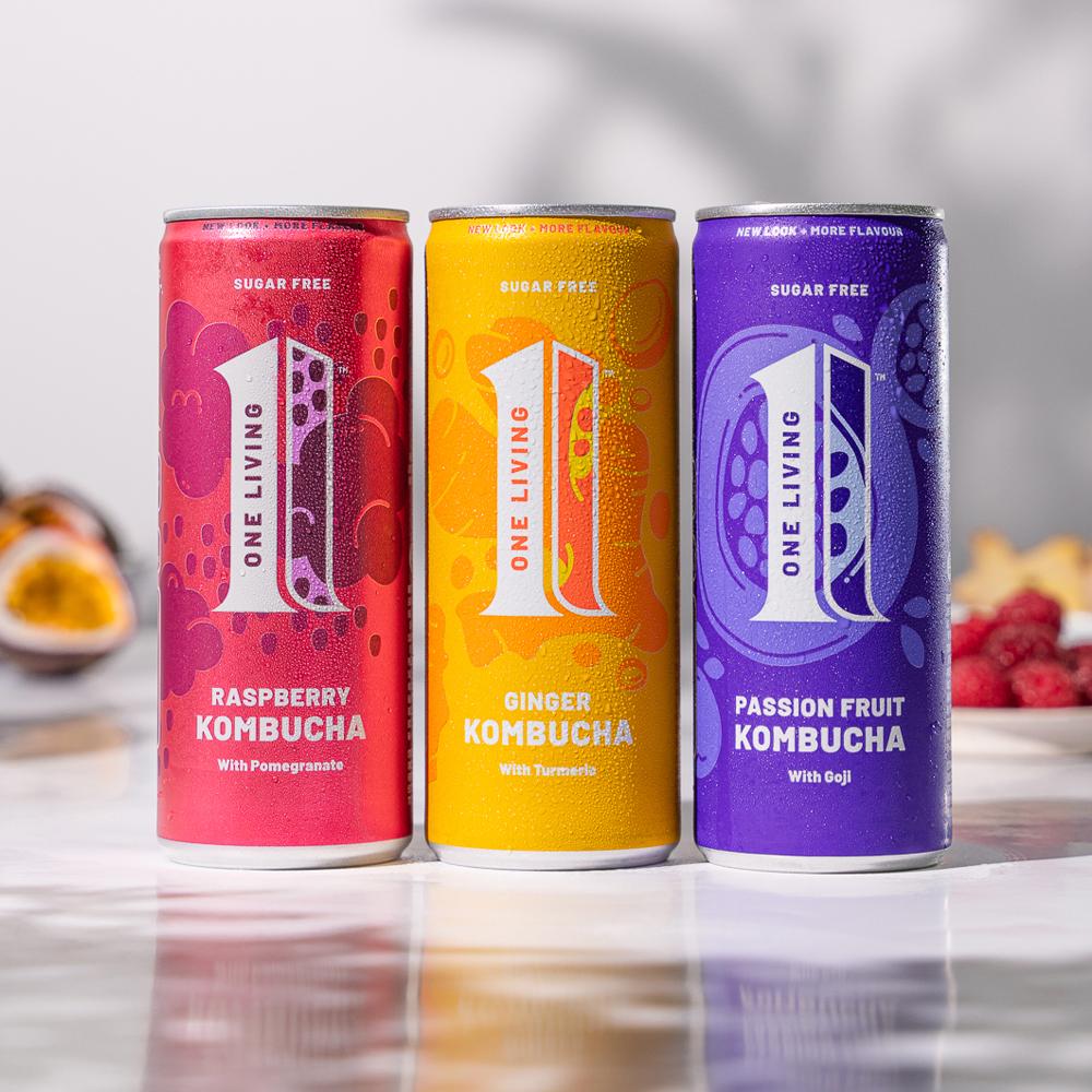 One Living sugar free passion fruit goji kombucha 4x250ml - British product