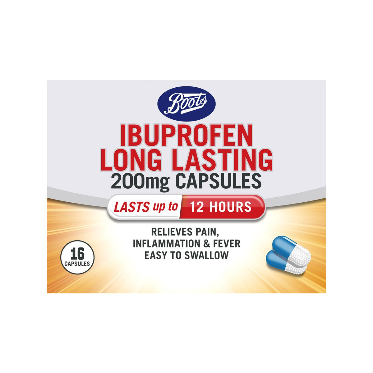 Boots Ibuprofen Long Lasting 200mg Capsules - 16 Capsules