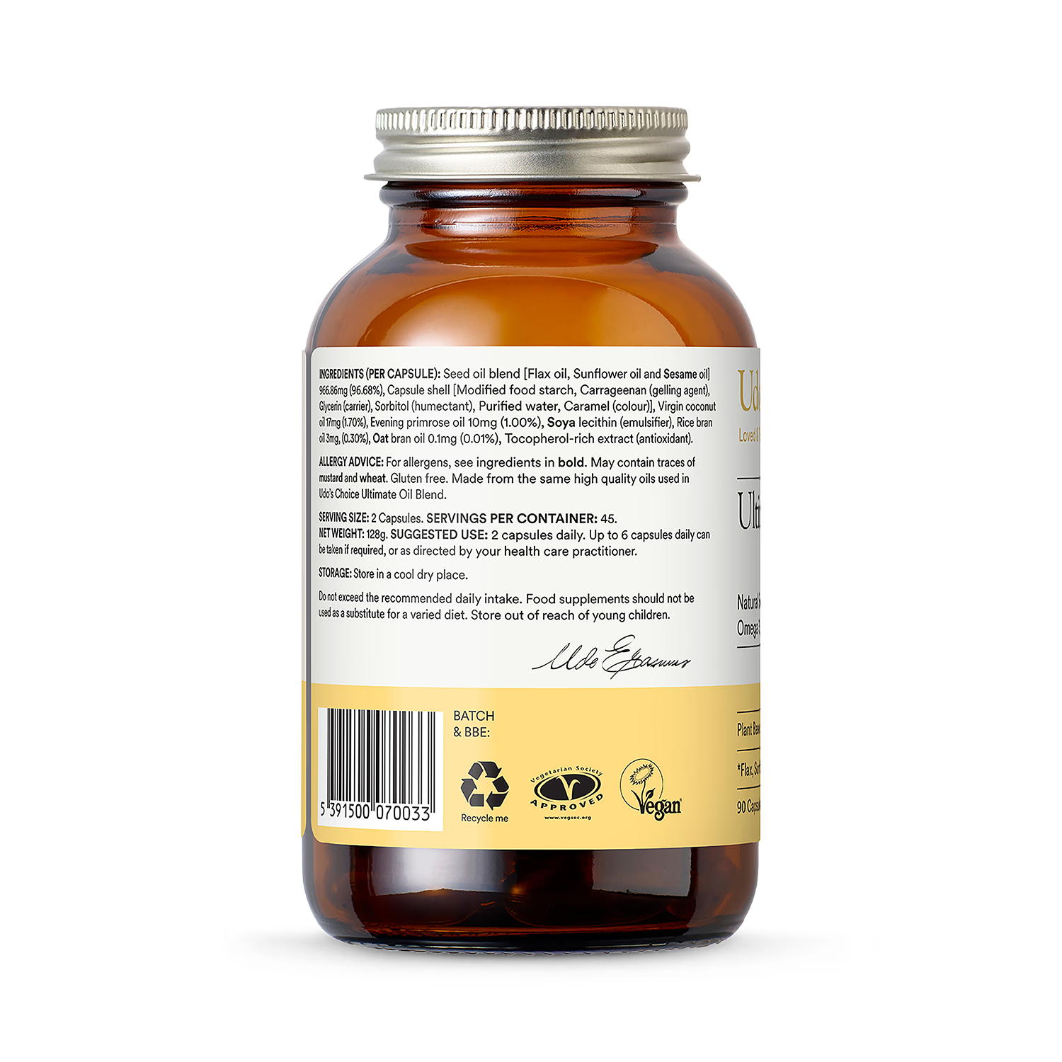 Udo's Omega 3-6-9 oil capsules 90 count - British product