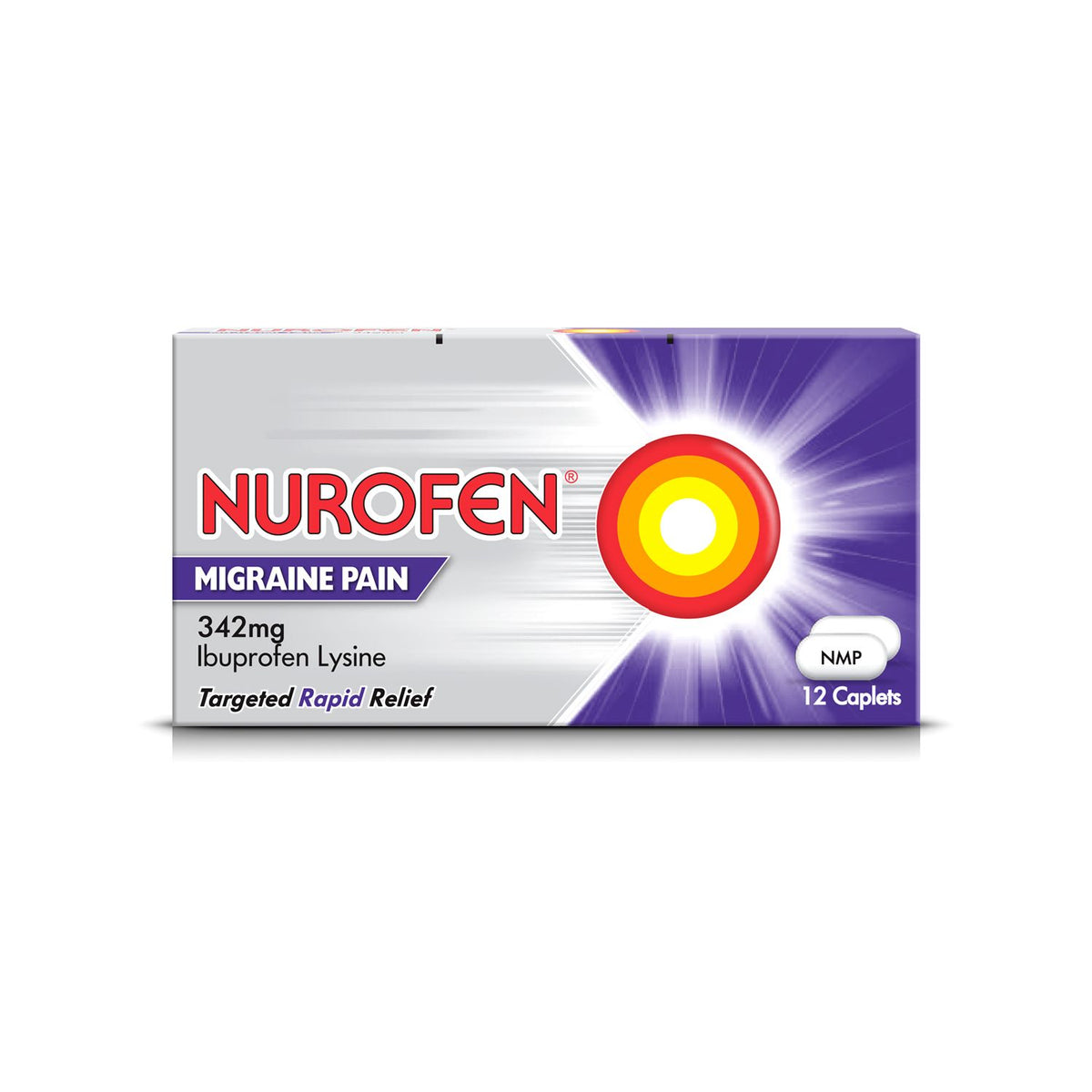 Nurofen migraine pain relief 342mg caplets 12 pack, UK version