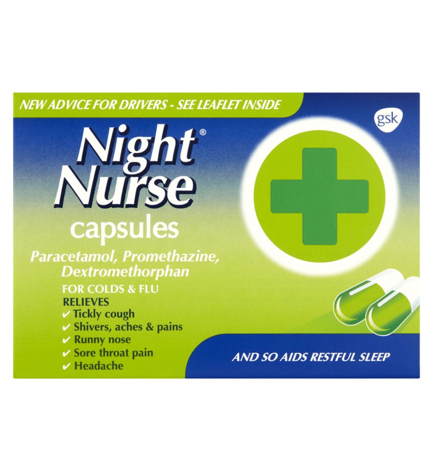 Boots Night Nurse cold and flu relief capsules 10 count - British product